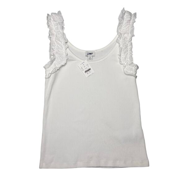 J.Crew White Ruched Strap Tank Top NWT Women’s Small Ruffle Trim - Picture 3 of 6